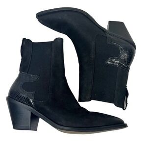 AllSaints Black Sara Nubuck Western Heel Ankle Boots Size 39 US 8 Snake